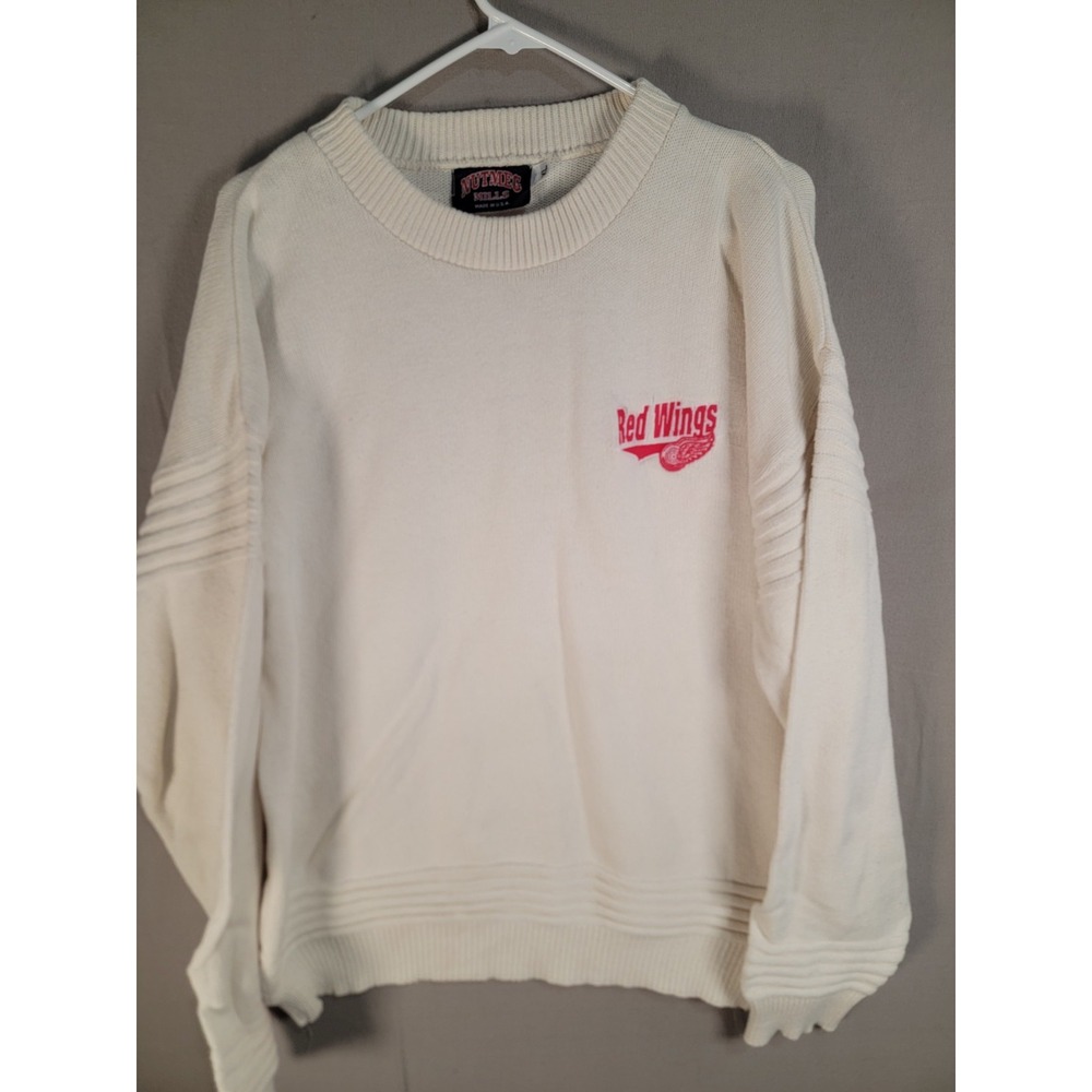 Vintage Detroit Red Wings Sweater Mens XL White Nutmeg Mills Knit NHL USA Made